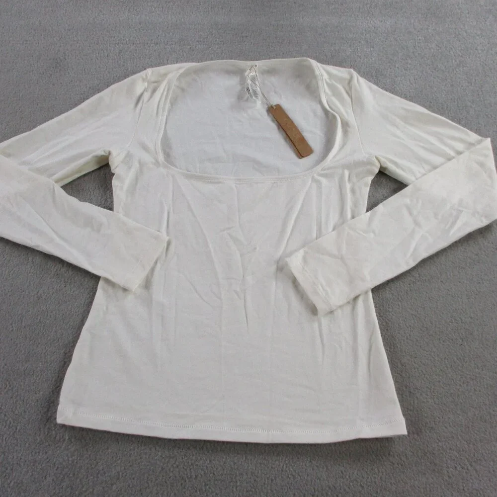 SKIMS Cotton Jersey Long Sleeve Scoop Neck T Shirt Womens Medium Marble Top NWT - Picture 2 of 9